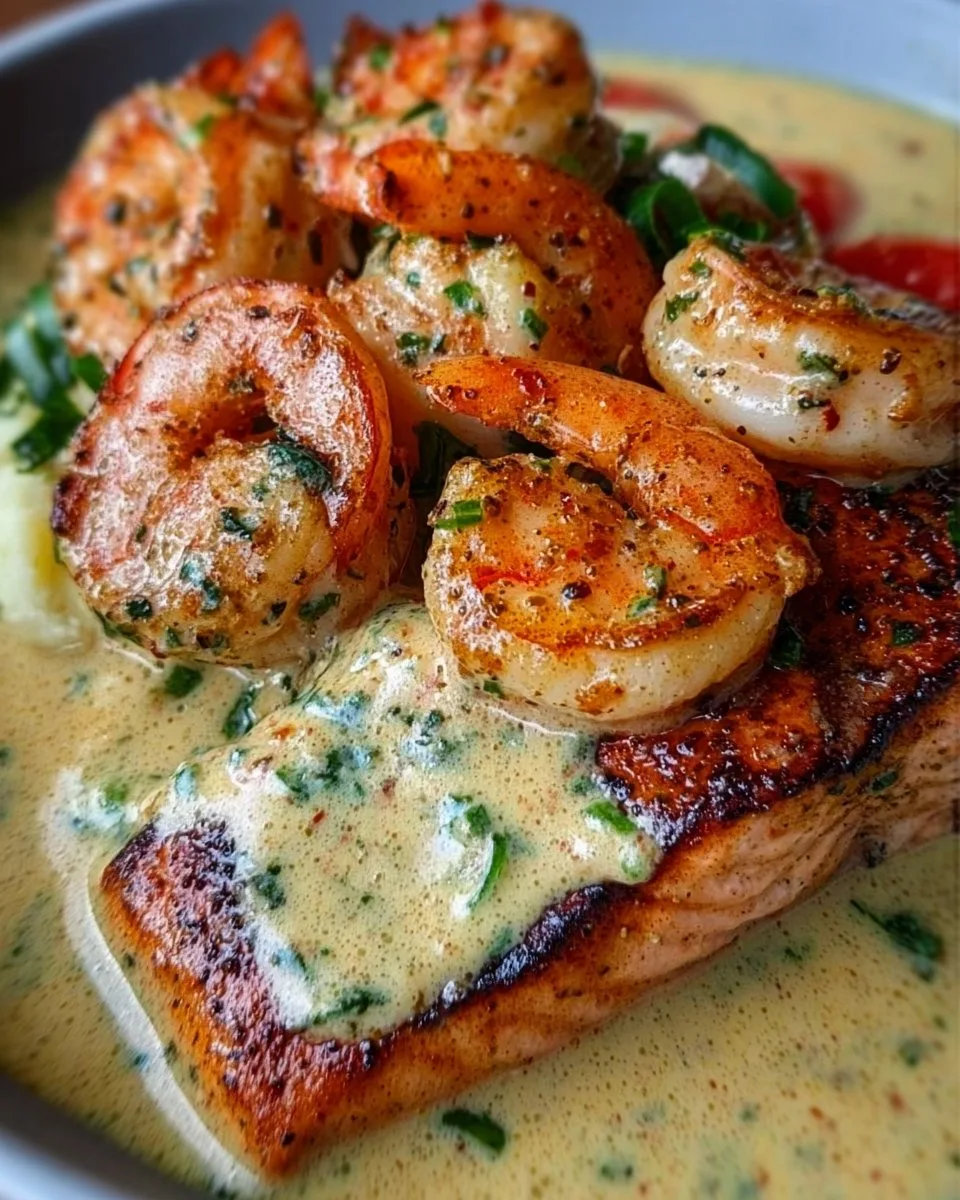 Cajun Shrimp and Salmon with Garlic Cream Sauce