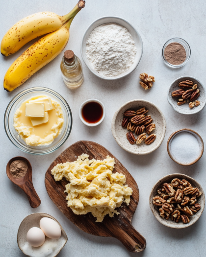 Overhead Flat Lay Of Ingredients For Worlds Best Banana