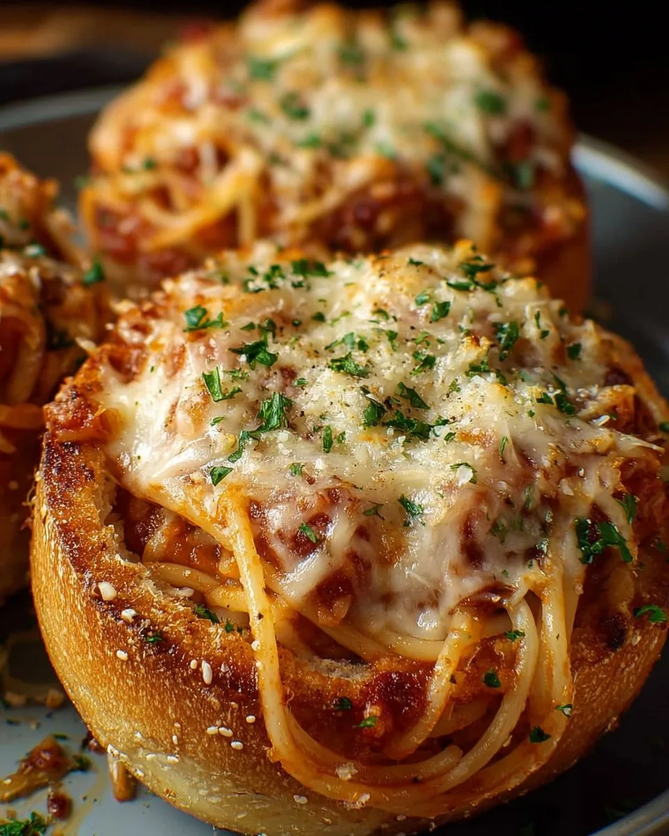 Spaghetti Garlic Bread Bowls
