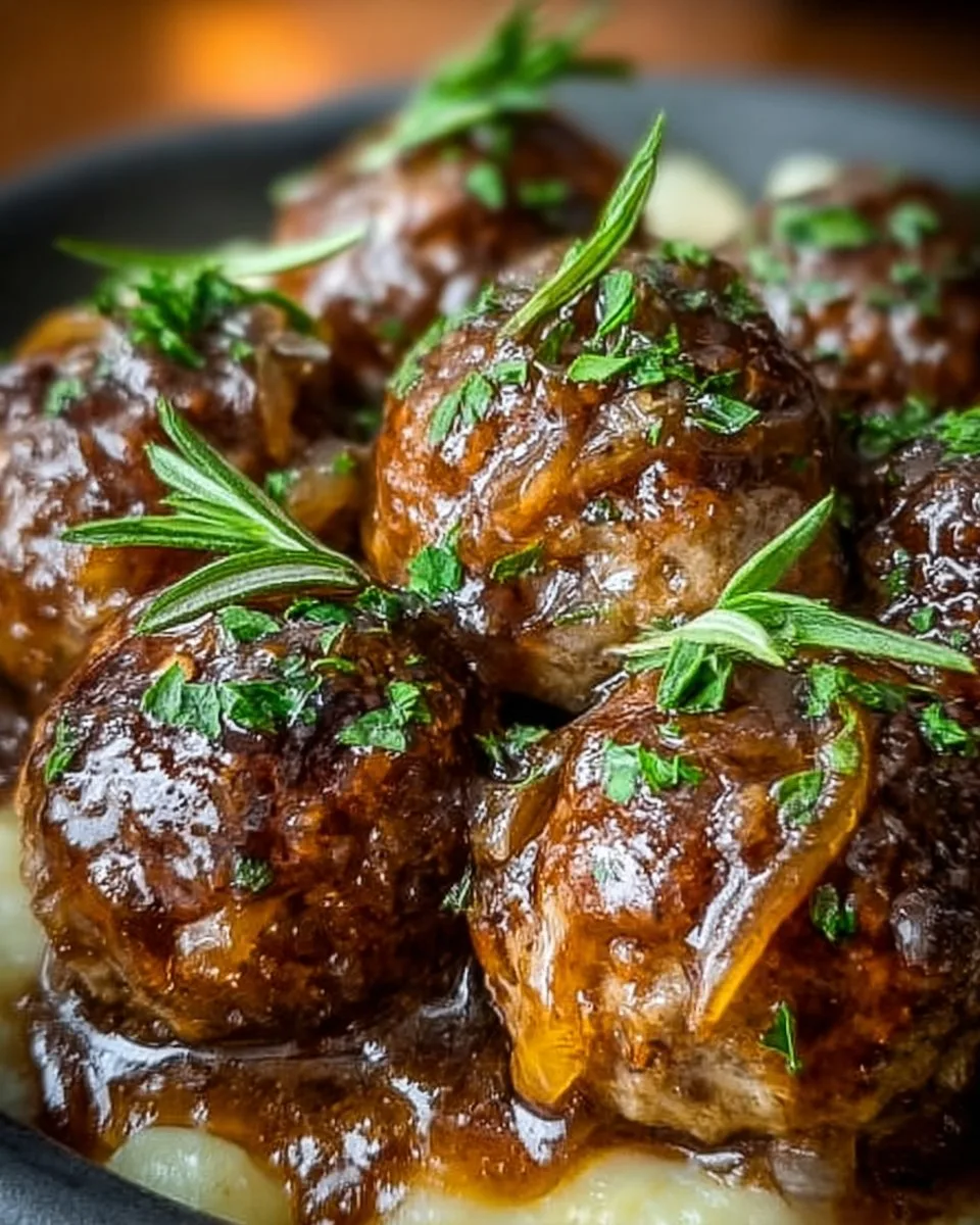 Crockpot French Onion Meatballs