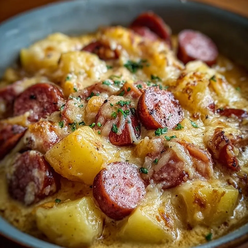 Crockpot Cheesy Potatoes and Kielbasa