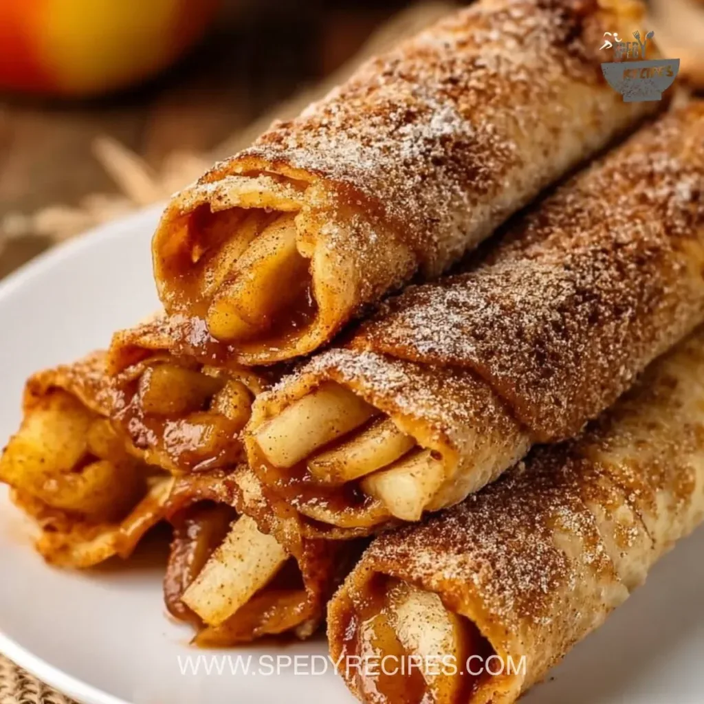 Air Fryer Apple Pie Taquitos Crispy air fryer apple pie taquitos served on a plate with cinnamon sugar.