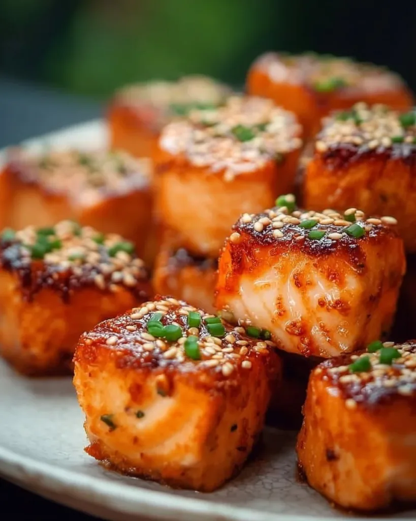 Bang Bang Salmon Bites Bang Bang Salmon Bites served in a bowl with garnishes