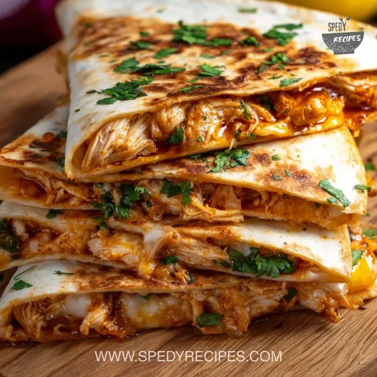 BBQ Chicken Quesadillas served with fresh toppings and sides