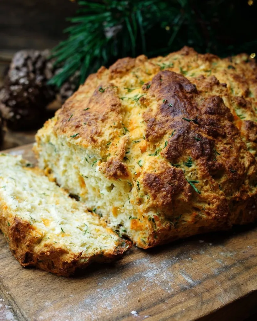 Cheddar and Herb Soda Bread Cheddar and herb soda bread freshly baked and sliced