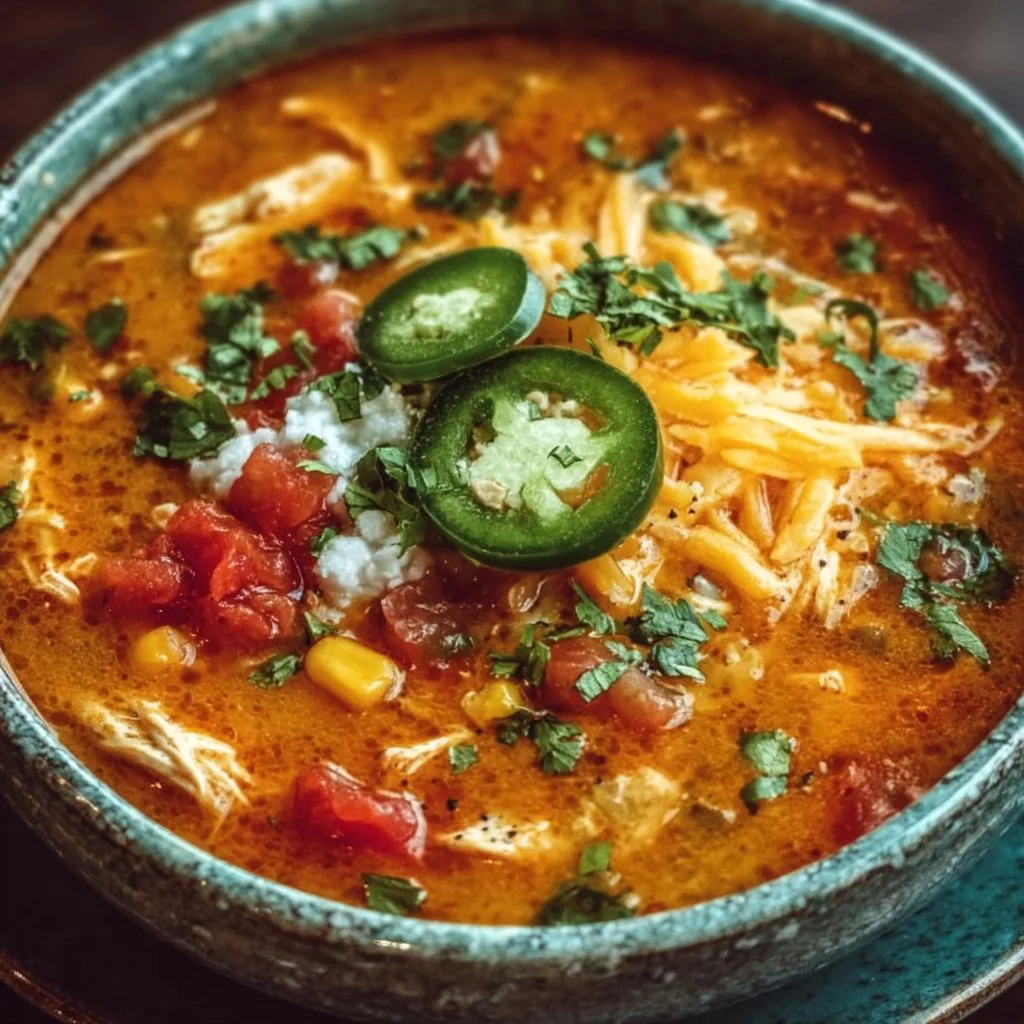 Chicken Tortilla Soup Delicious bowl of Chicken Tortilla Soup topped with crispy tortilla strips and fresh avocados.