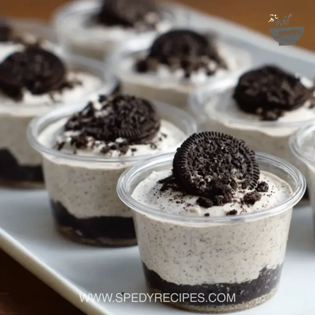 Cookies and Cream Dessert Cups Delicious Cookies and Cream Dessert Cups stacked in clear cups