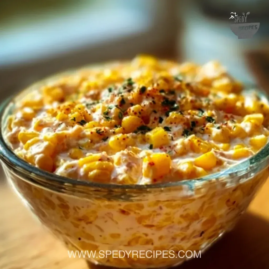 Delicious corn dip served in a bowl with tortilla chips for dipping