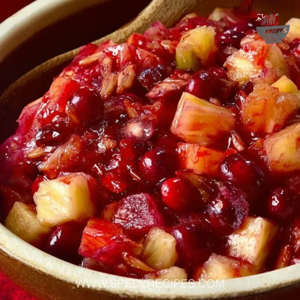 Delicious Cranberry Apple Pineapple Salad served in a bowl with fresh fruits.