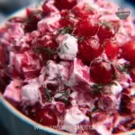 Bowl of vibrant cranberry salad with nuts and leafy greens