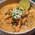 Crockpot White Chicken Chili with Cream Cheese served in a cozy bowl