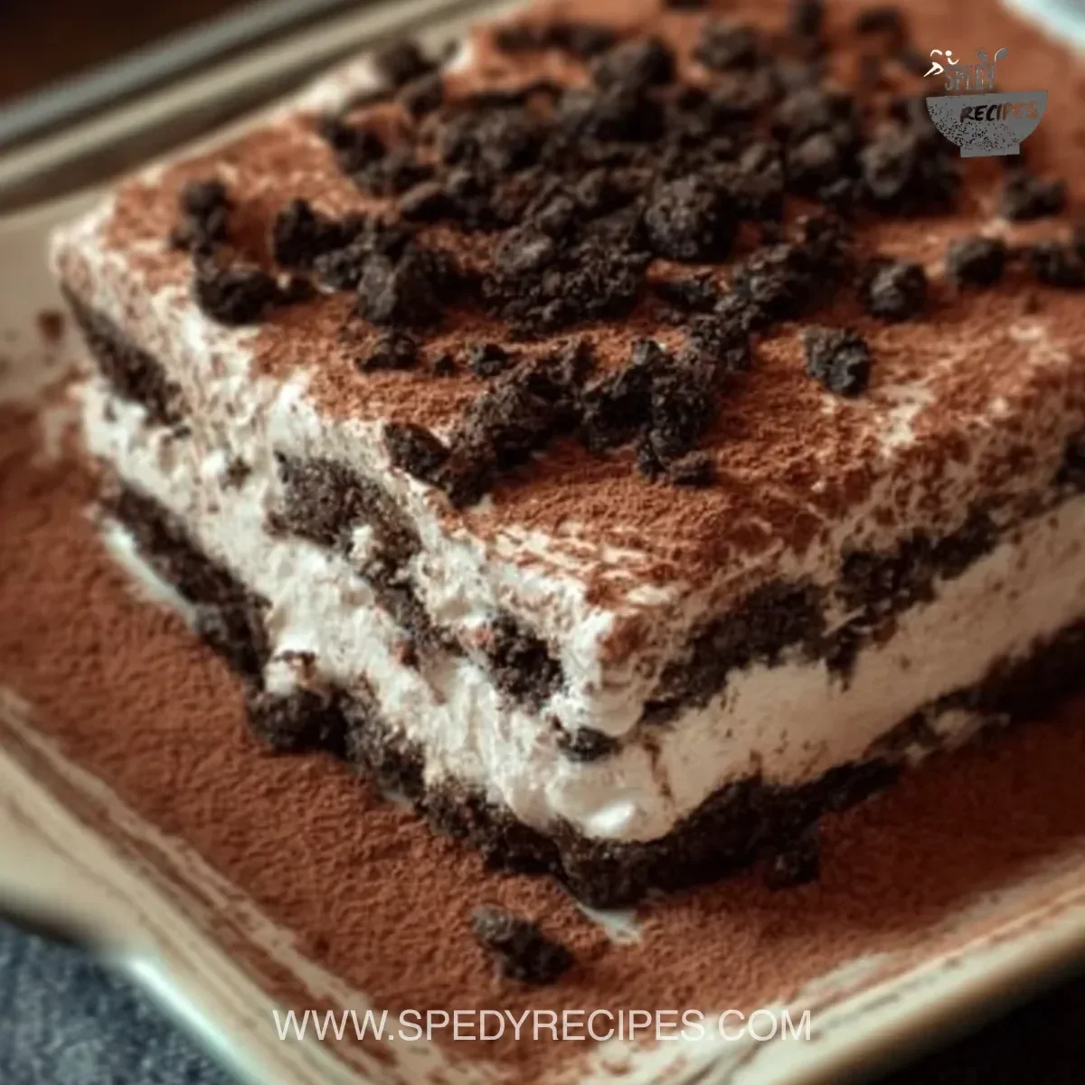 Delicious Dirt Cake with chocolate and gummy worms for a fun dessert