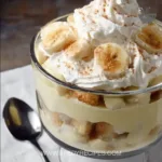 Delicious easy banana pudding in a glass bowl with banana slices on top