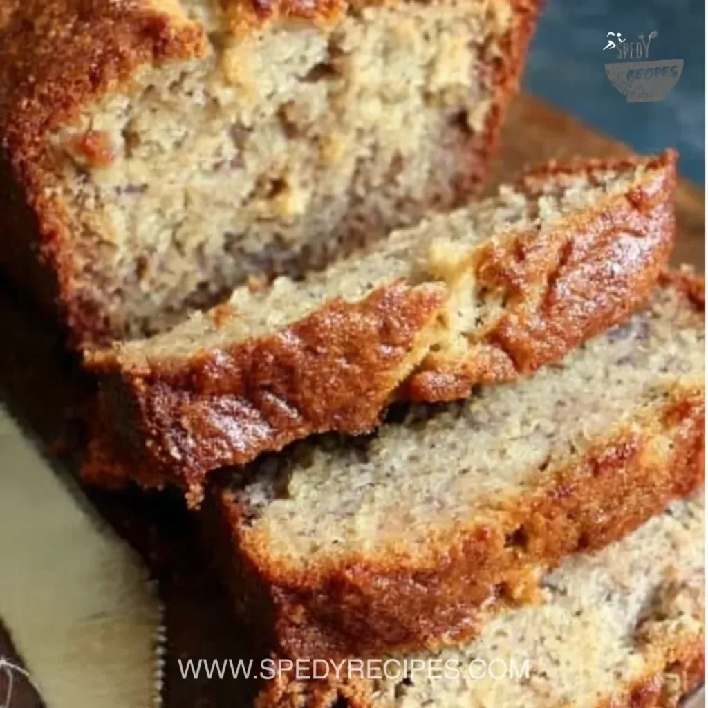 Easy moist banana bread recipe, moist banana bread recipe, sour cream banana bread Delicious slice of moist banana bread with ripe bananas and sour cream.