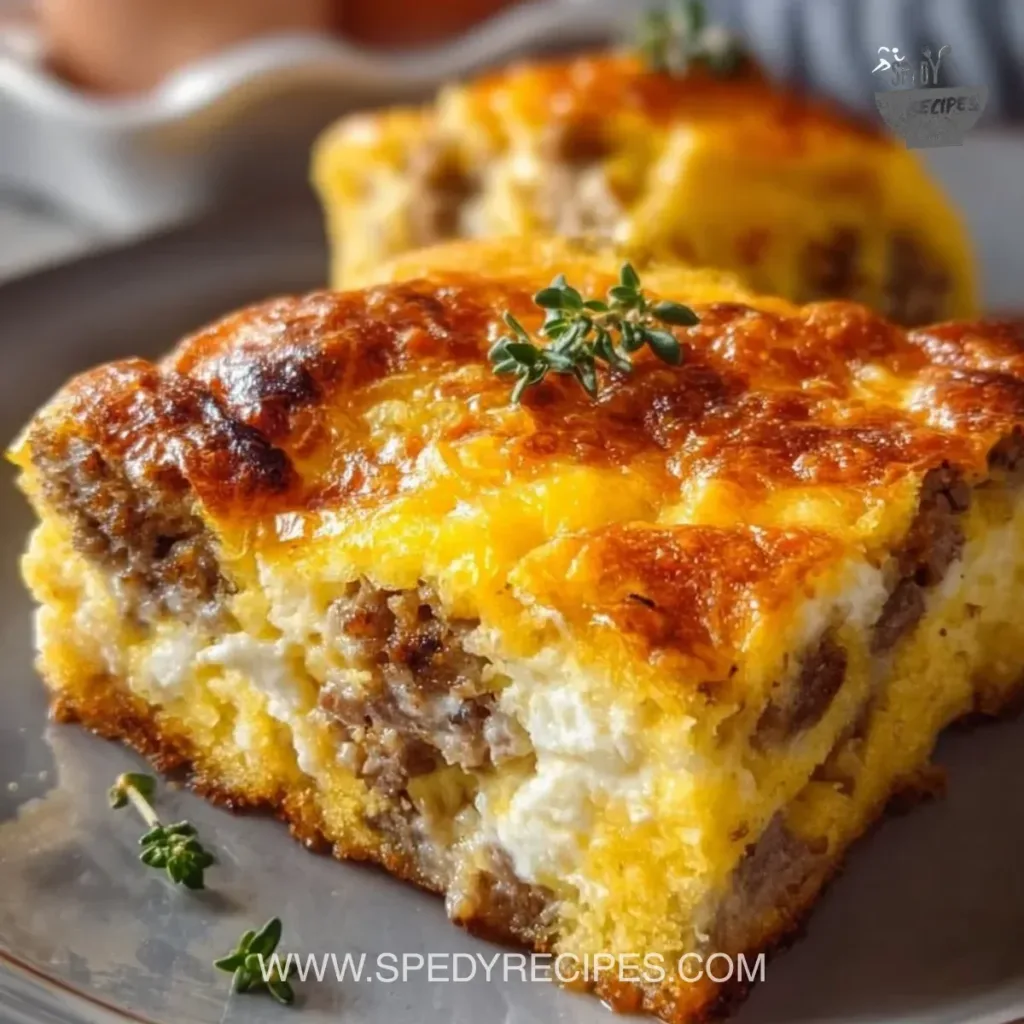 Easy sausage and egg casserole made with 6 ingredients for a quick breakfast.