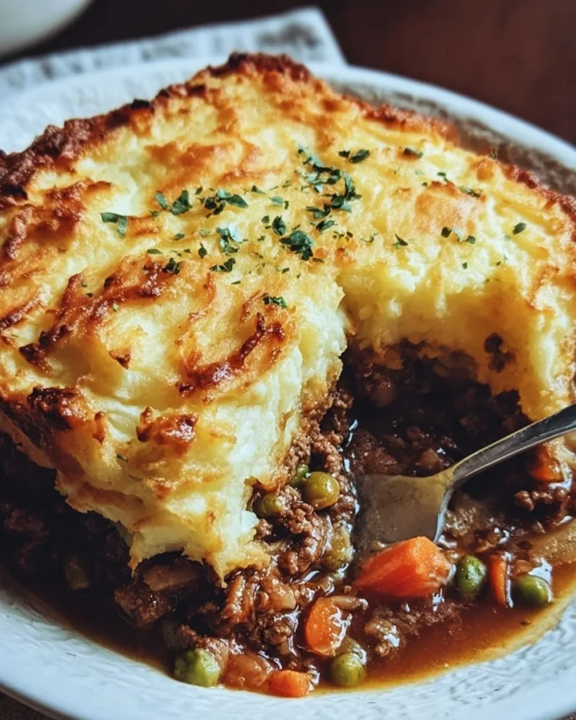 Delicious easy Shepherd's Pie casserole with a golden crust.
