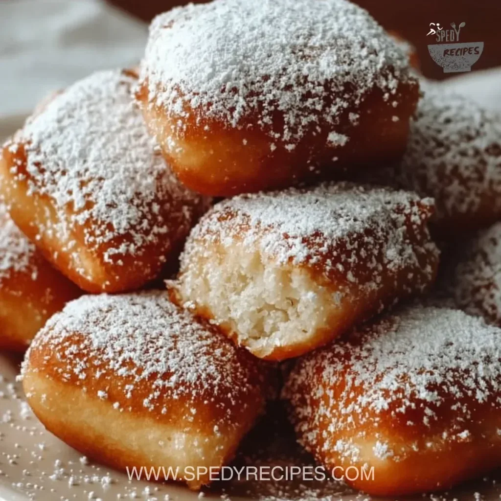 Easy Vanilla French Beignets Delicious easy vanilla beignets dusted with powdered sugar on a plate