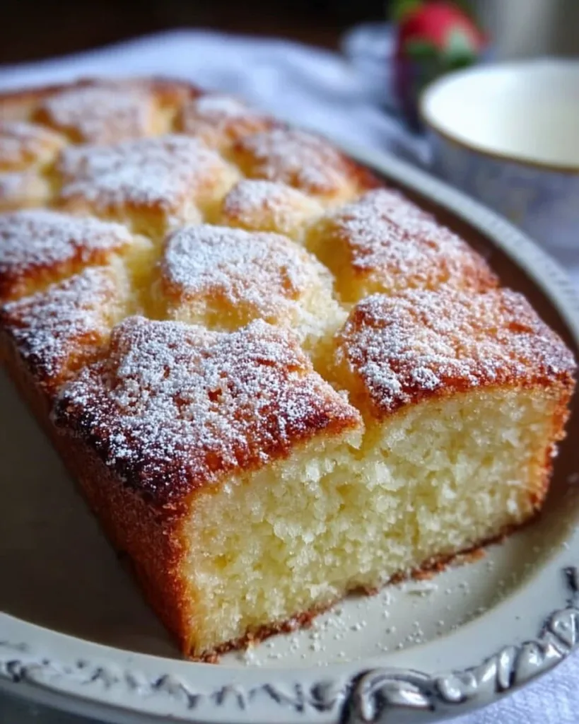 French Butter Cake Delicious slice of French Butter Cake topped with fresh fruit