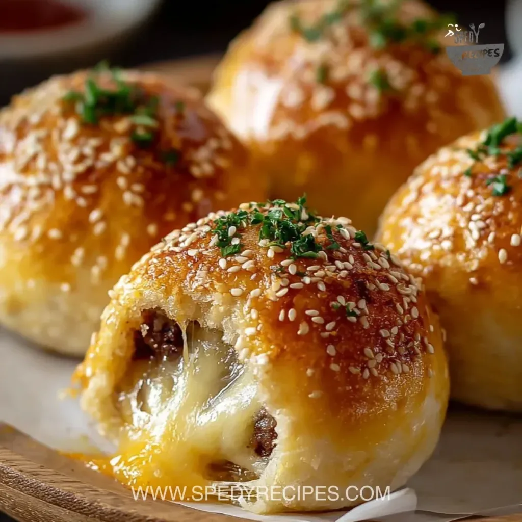 Garlic Parmesan Cheeseburger Bombs topped with herbs and spices