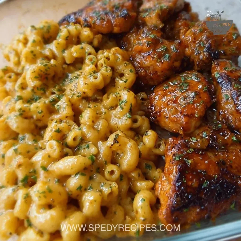 High-Protein Honey Garlic Butter Chicken with Mac & Cheese High-protein honey garlic butter chicken served with creamy mac & cheese