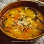 Bowl of Italian Penicillin Soup garnished with herbs and spices