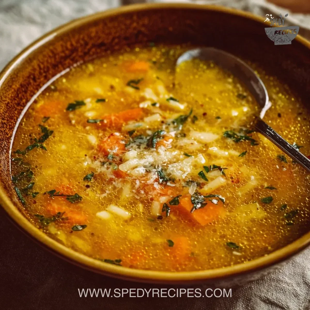Bowl of Italian Penicillin Soup garnished with herbs and spices