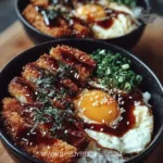 Delicious Japanese Katsu Bowls with crispy pork cutlets and rice