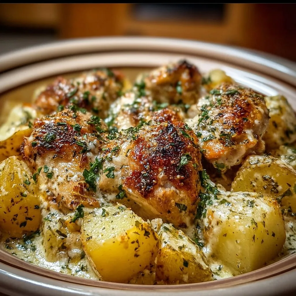 Garlic Parmesan Crockpot Chicken and Potatoes