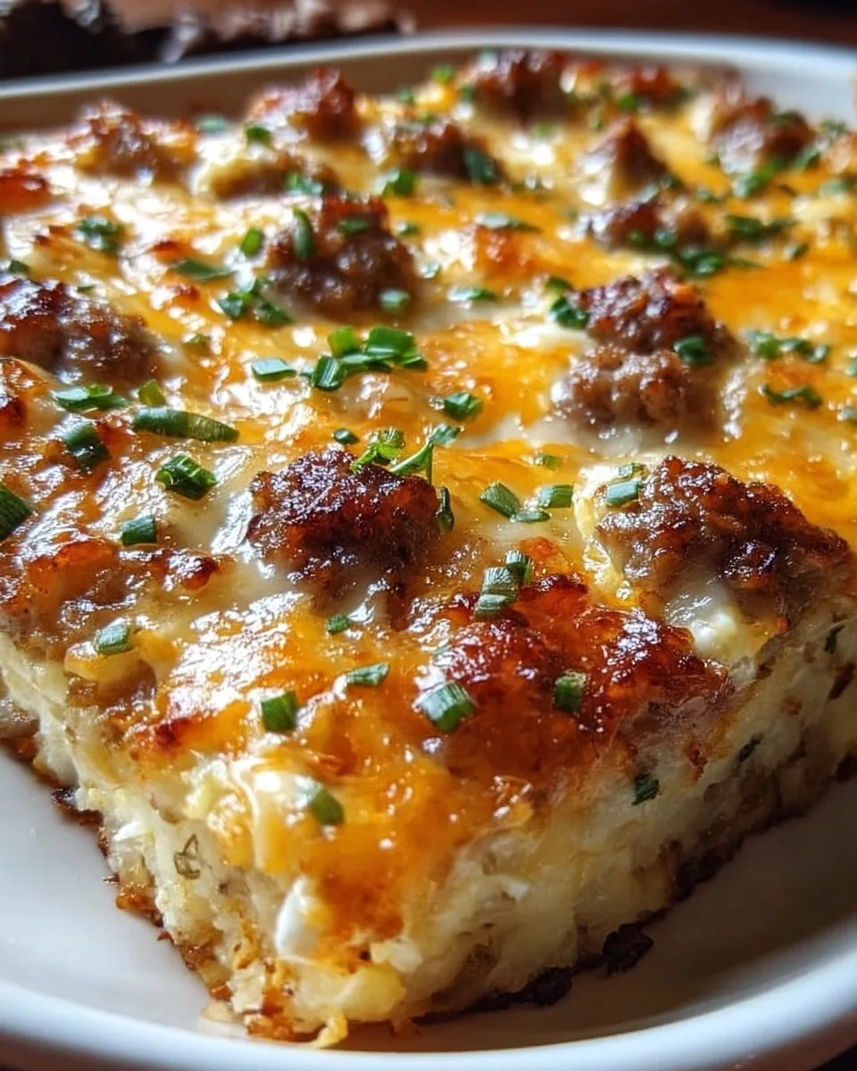 Sausage, Egg, and Cream Cheese Hashbrown Casserole