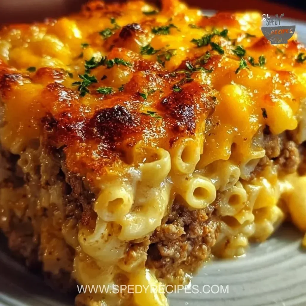 Mac and Cheese Meatloaf Casserole A hearty Mac and Cheese Meatloaf Casserole served in a baking dish