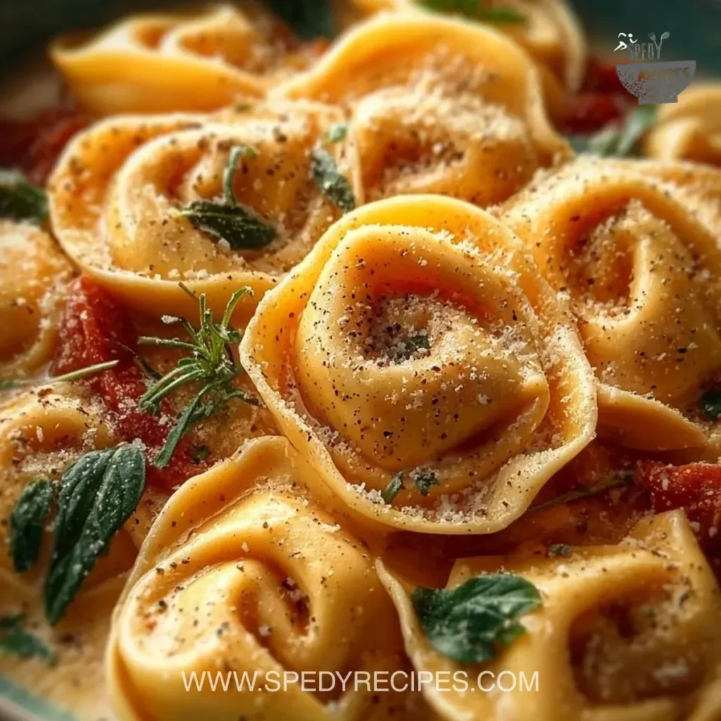 Marry Me Tortellini Plate of Marry Me Tortellini garnished with herbs
