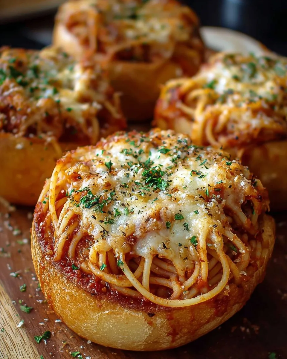 Spaghetti Garlic Bread Bowls