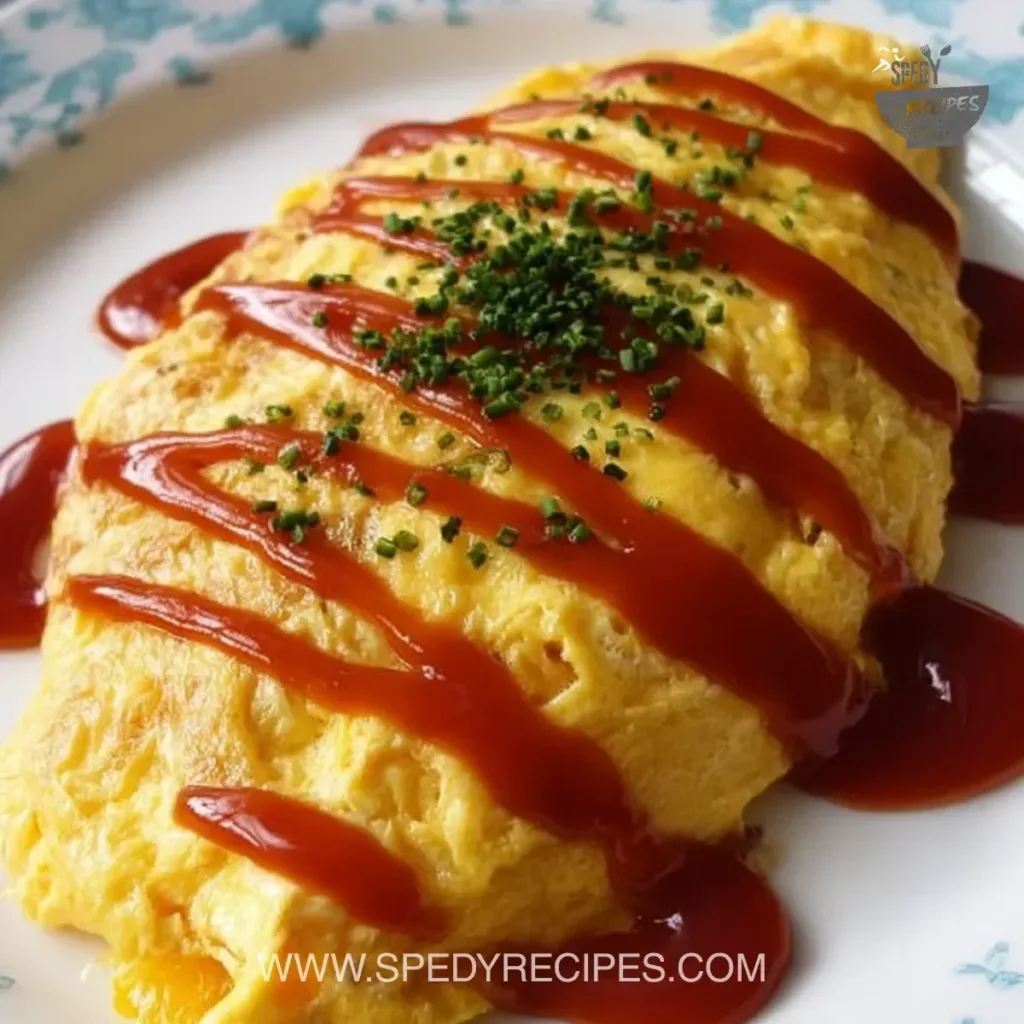 Omurice Delicious omurice dish featuring fried rice wrapped in an egg omelette
