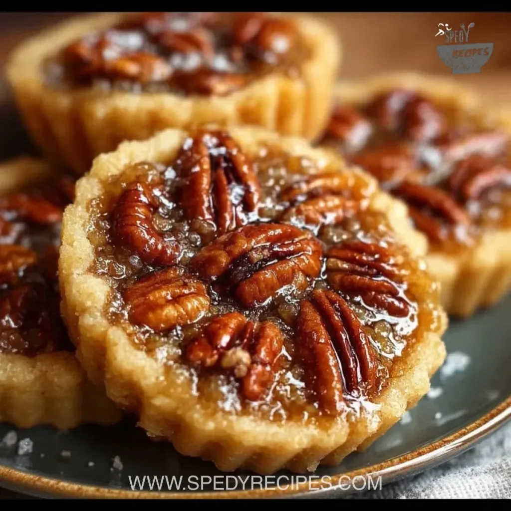 Pecan pie cookies arranged on a plate, showcasing their chewy texture and pecan topping.