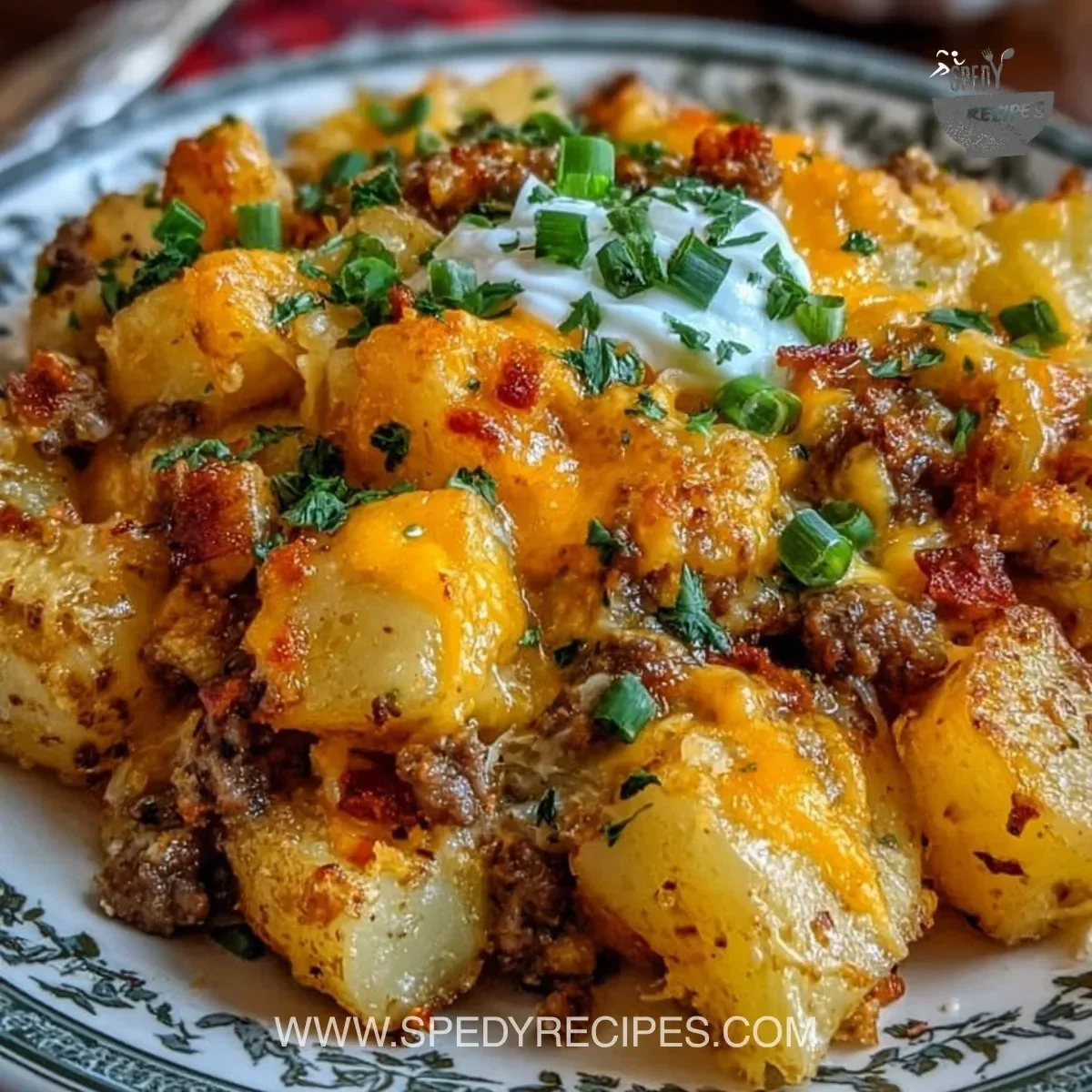 Delicious Slow Cooker Cowboy Potato Casserole with cheese and bacon
