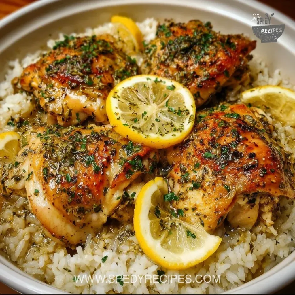 Slow Cooker Lemon Herb Chicken with Fluffy Rice Delicious slow cooker lemon herb chicken served with fluffy rice