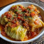 Slow cooker unstuffed cabbage rolls served in a bowl