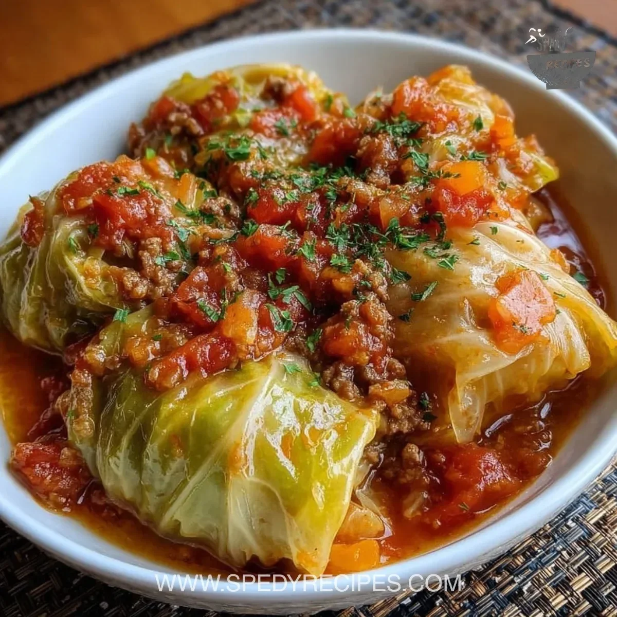 Slow cooker unstuffed cabbage rolls served in a bowl