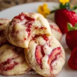 Delicious strawberry cheesecake cookies topped with fresh strawberries