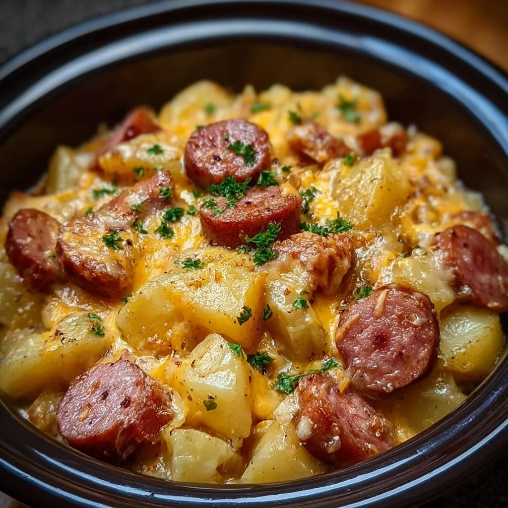 Crockpot Cheesy Potatoes and Kielbasa