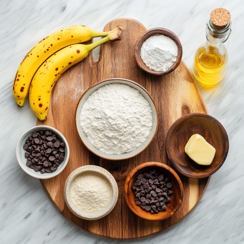 Overhead Flat Lay Of Ingredients For Chocolate Chip Ban