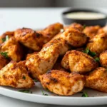 Crispy air fryer boneless chicken bites served with dipping sauce