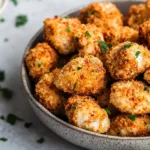 Air fryer ranch-crusted chicken bites served on a plate
