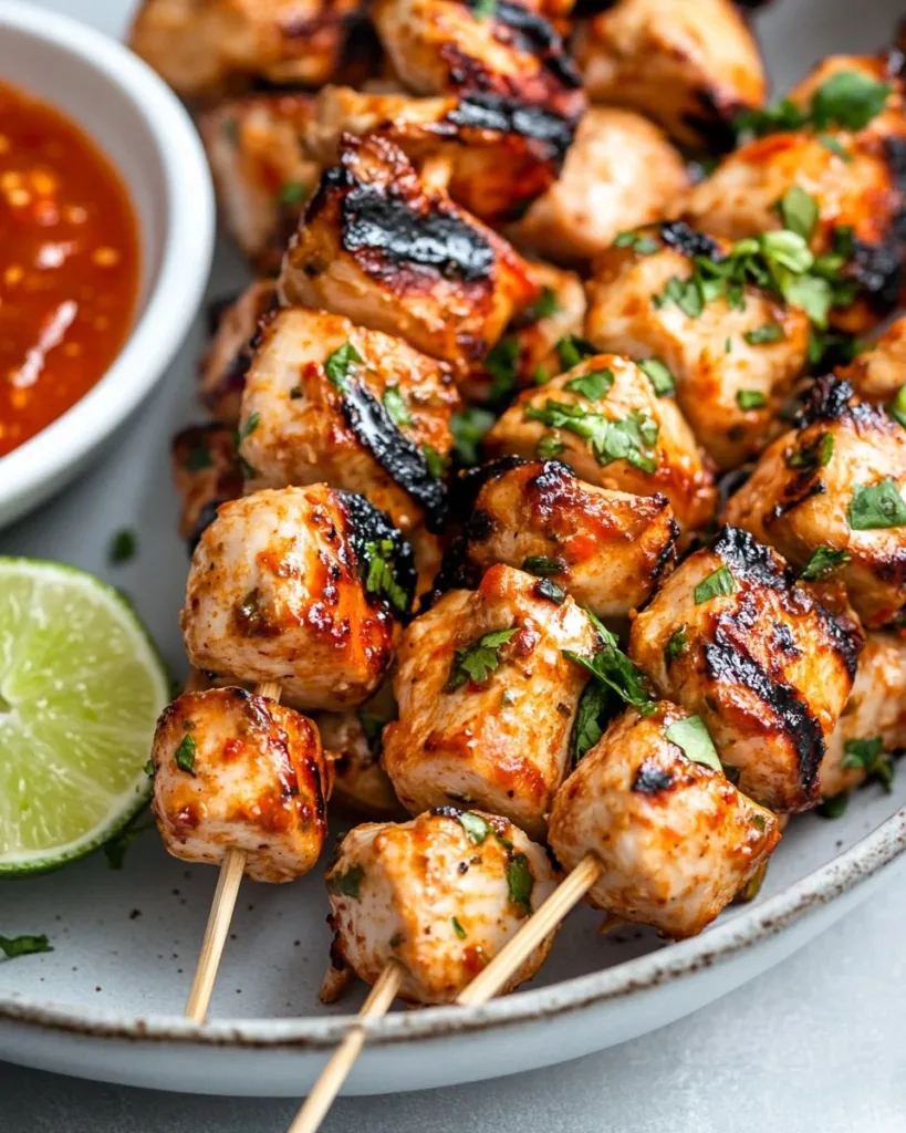 Bang Bang Chicken Skewers Delicious Bang Bang Chicken Skewers ready to serve