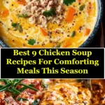 A bowl of comforting chicken soup with vegetables and herbs for a cozy meal