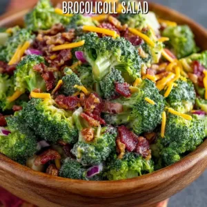 Delicious broccoli salad with bacon, nuts, and dressing on a plate