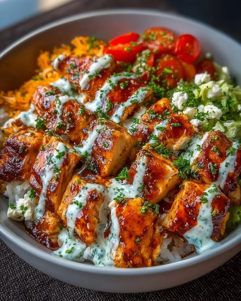 Buffalo Chicken Bowls Delicious Buffalo Chicken Bowl topped with fresh ingredients