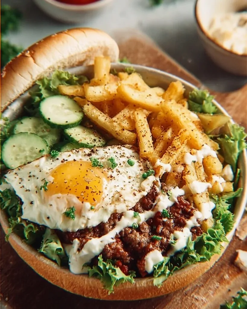 Delicious and healthy Burger Bowls with fresh ingredients and toppings
