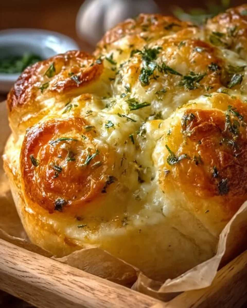 Buttery cheese garlic rolls fresh out of the oven, golden and cheesy.