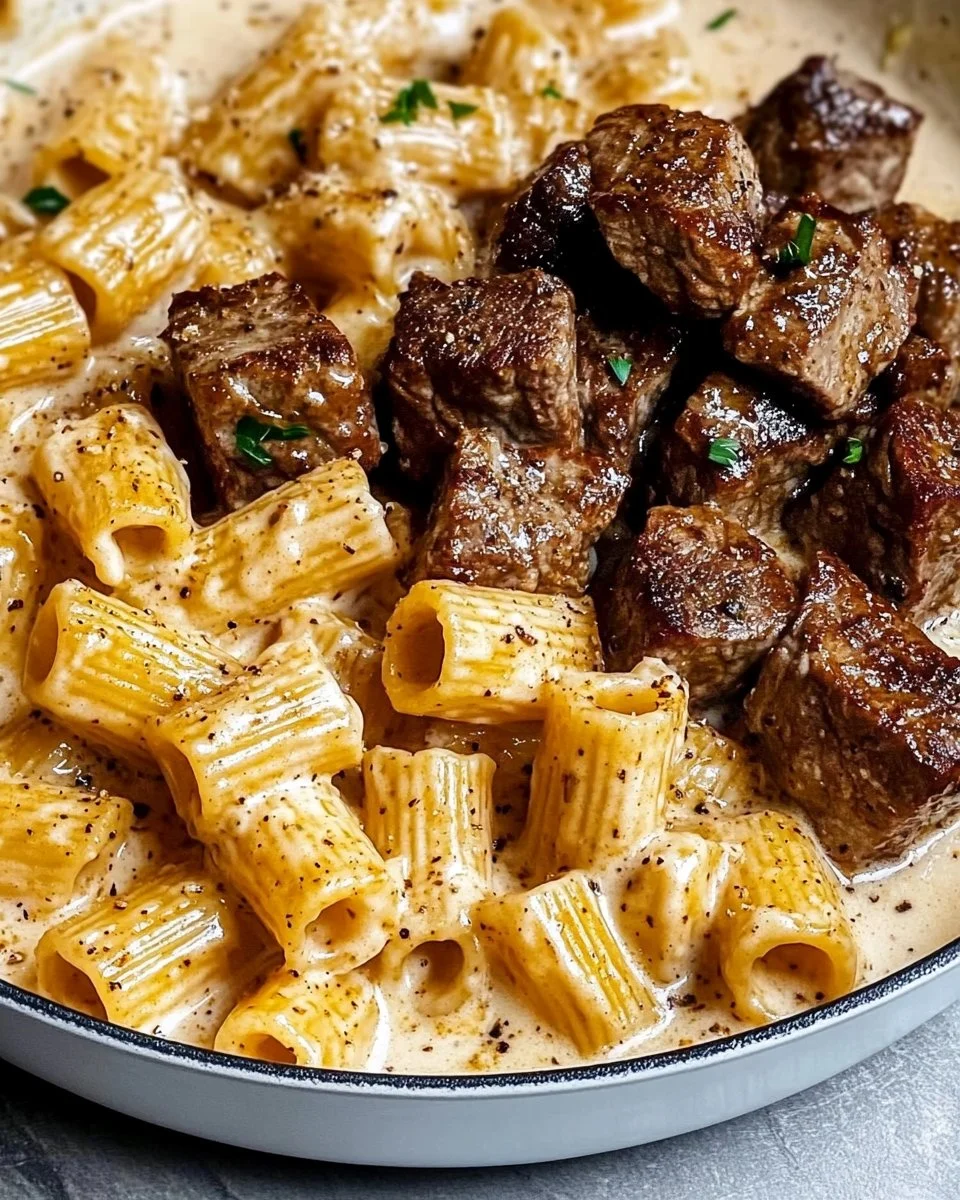 Cajun Steak Tips with Parmesan Rigatoni